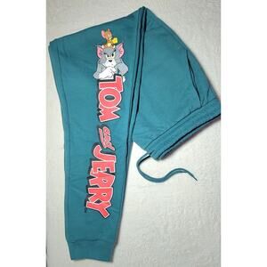 Tom & Jerry Sweatpants Screenprint Jogger W Pockets Size Men L Teal Green Unisex